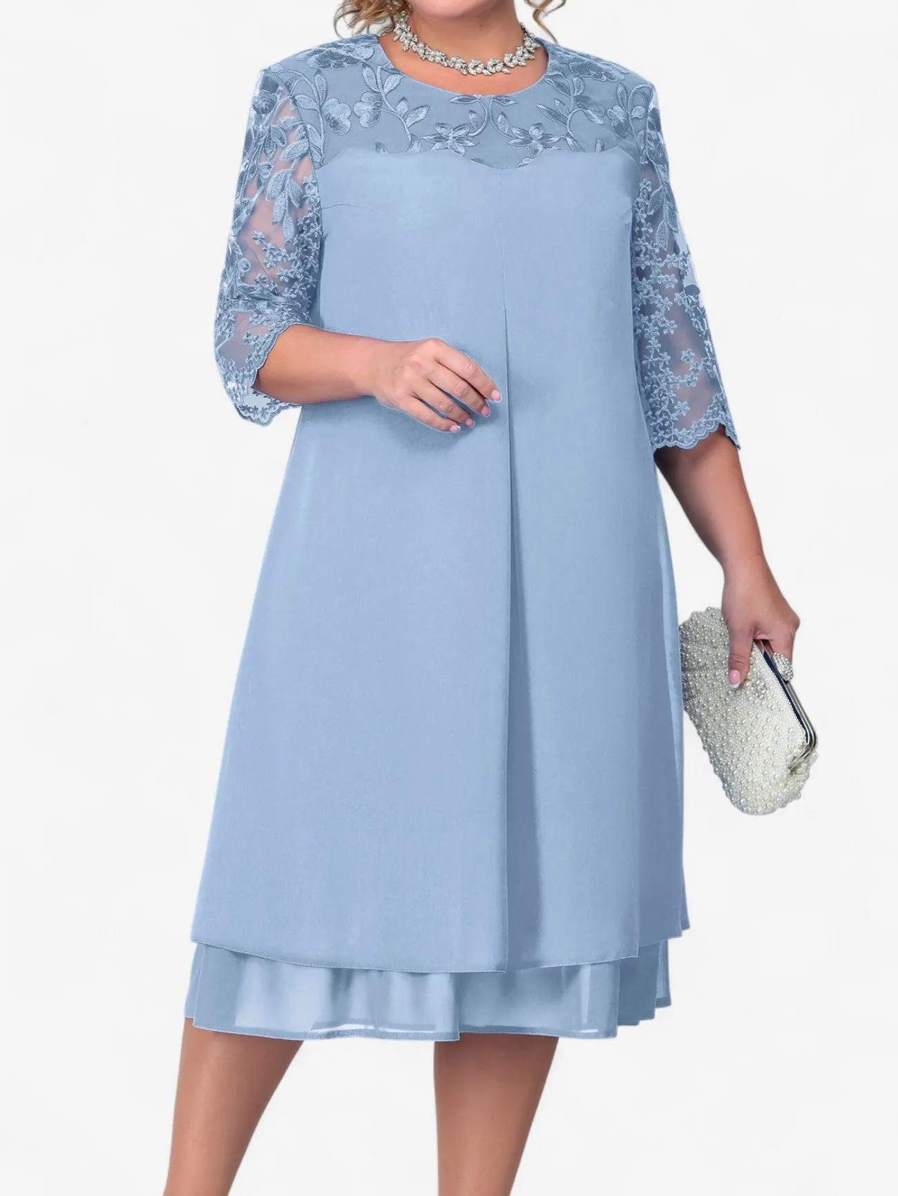 Jada | Women’s Elegant Lace Sleeve Midi Dress