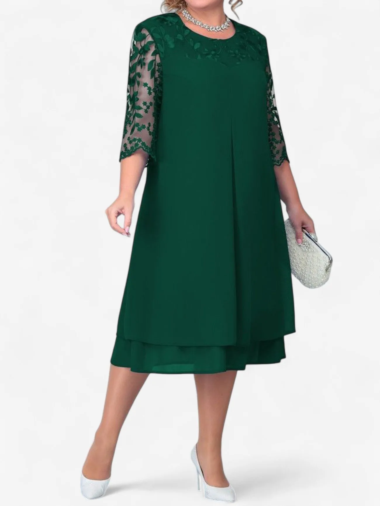 Jada | Women’s Elegant Lace Sleeve Midi Dress