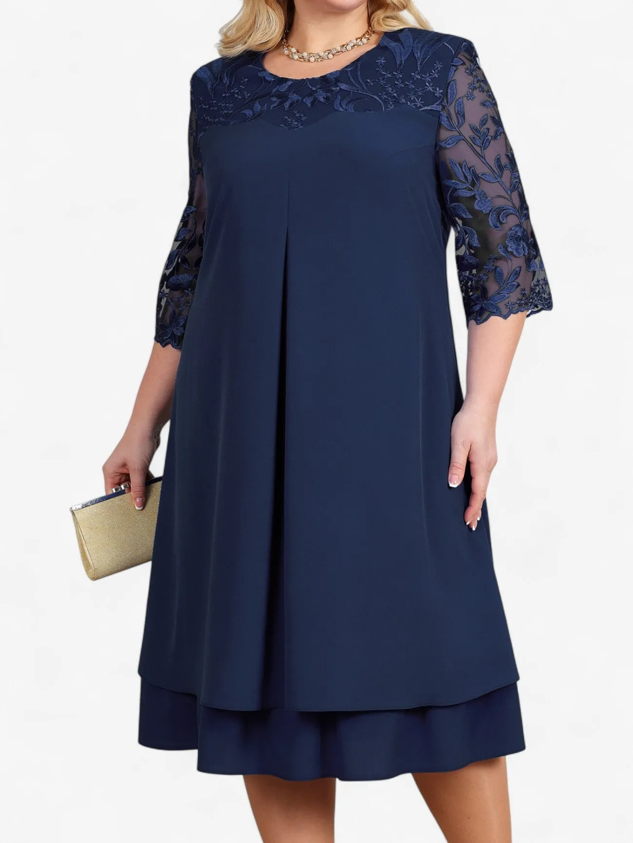 Jada | Women’s Elegant Lace Sleeve Midi Dress