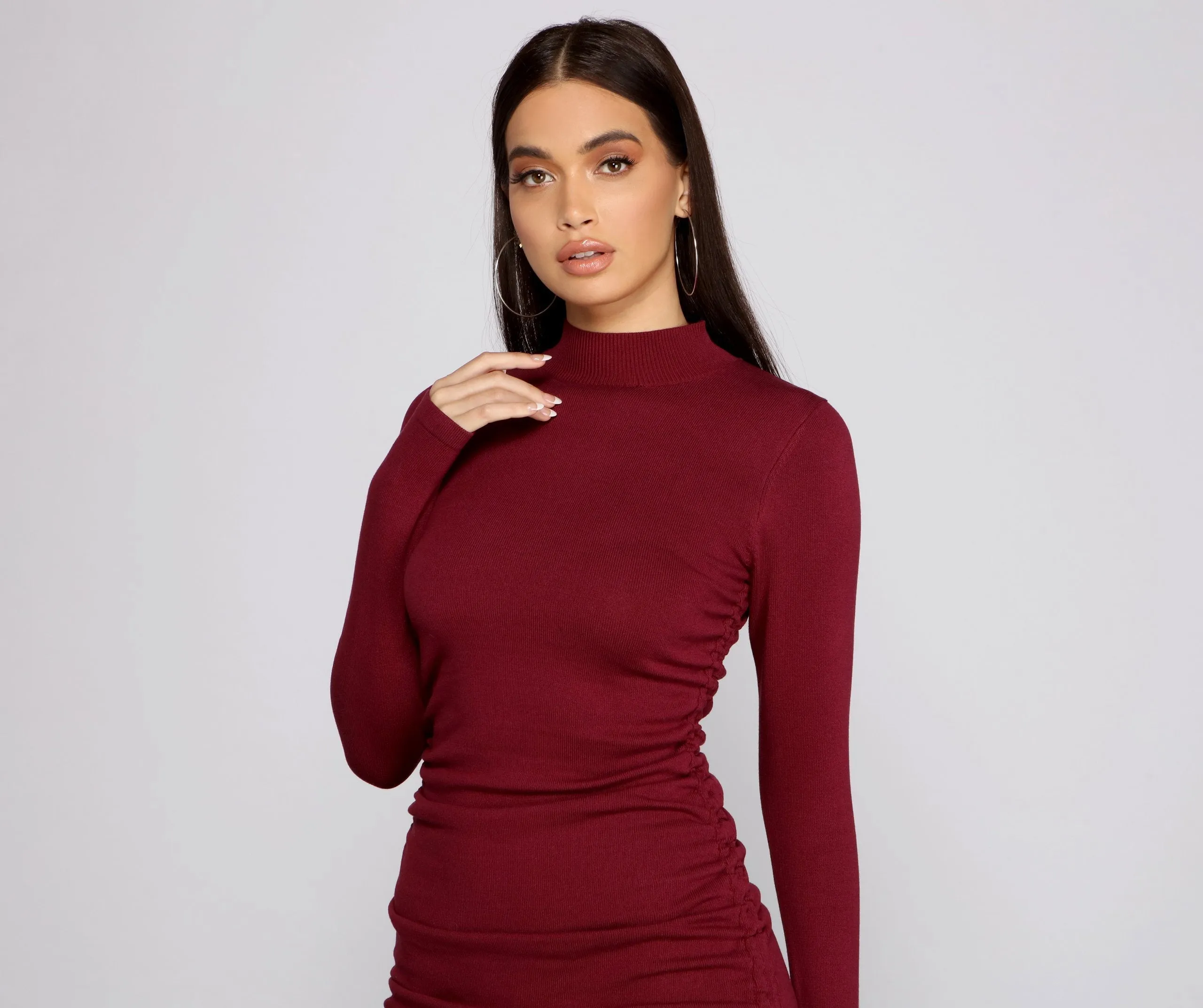 Keeping Knit Real Charming Ruched Mini Dress