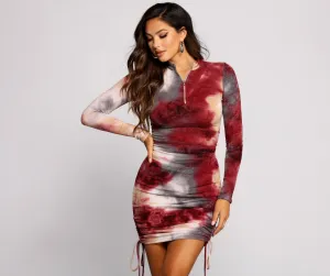 Keeping Knit Retro Tie Graceful Dye Ruched Mini Dress