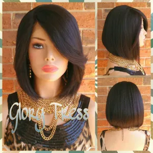 Lace Front Wig, Bob Wig, Yaki Straight Bob Wig, Dark Brown Bob Wig, Natural Yaki Texture, ON SALE // GREAT