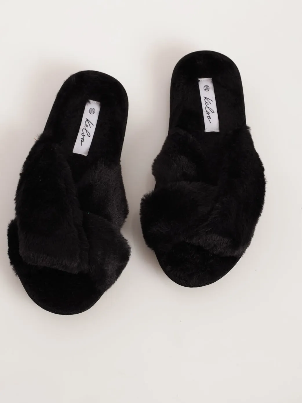 Ladies Cross-Over Double Band Open Toe Slipper - Black