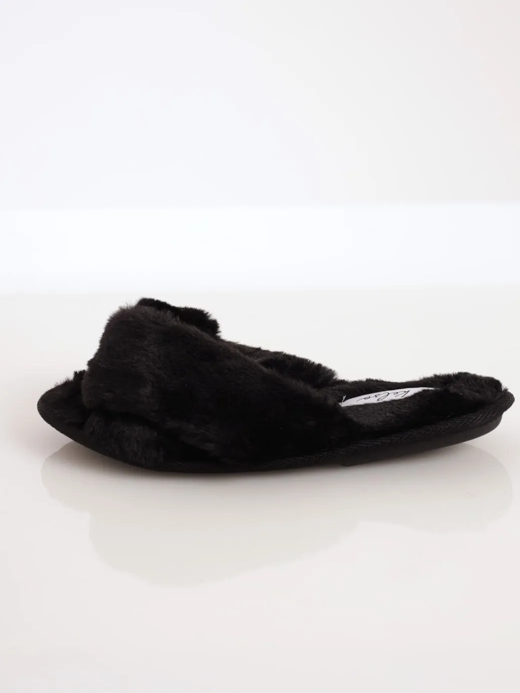 Ladies Cross-Over Double Band Open Toe Slipper - Black