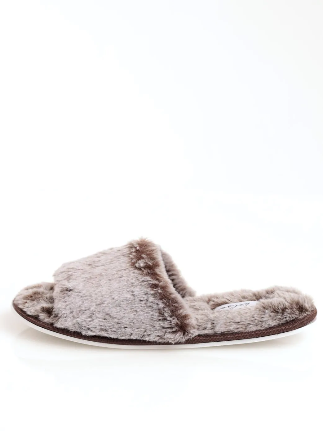 Ladies Open Toe Fur Slipper - Chocolate