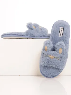Ladies Open Toe Kitten Slipper - Blue