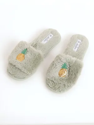 Ladies Pineapple Stamp Open-Toe Slipper - Blue
