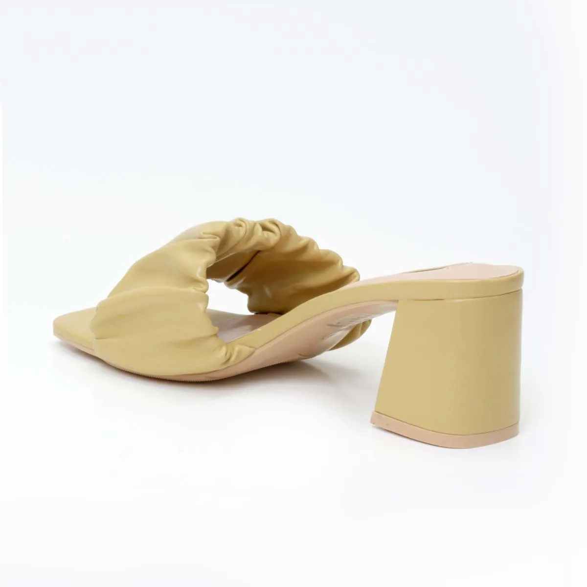 Ladies Rouched Mule Heel - Mustard