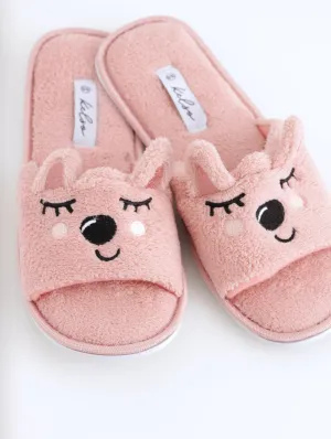 Ladies Sleeping Fox Open Toe Slipper - Pink