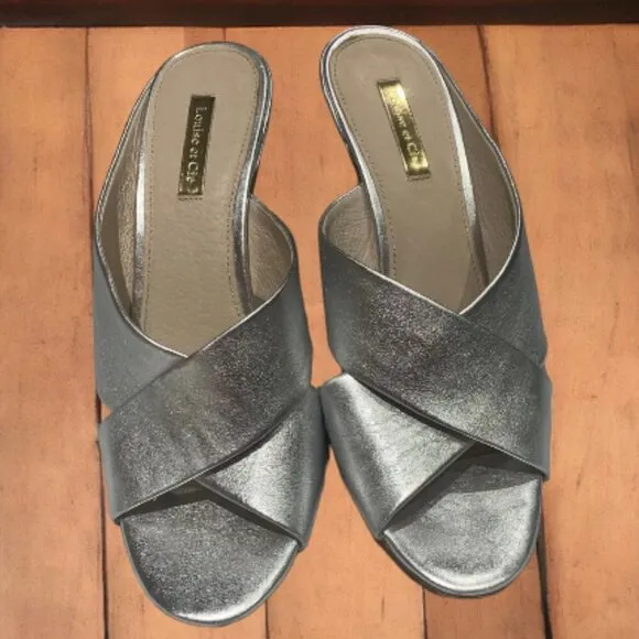 LOUISE ET CIE Halloway 2 Sterling Berlin Metallic Open Toe Slides Mules 10 M