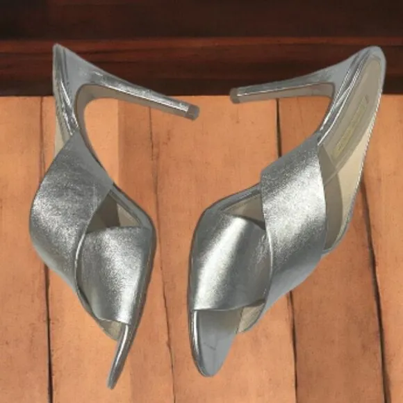 LOUISE ET CIE Halloway 2 Sterling Berlin Metallic Open Toe Slides Mules 10 M
