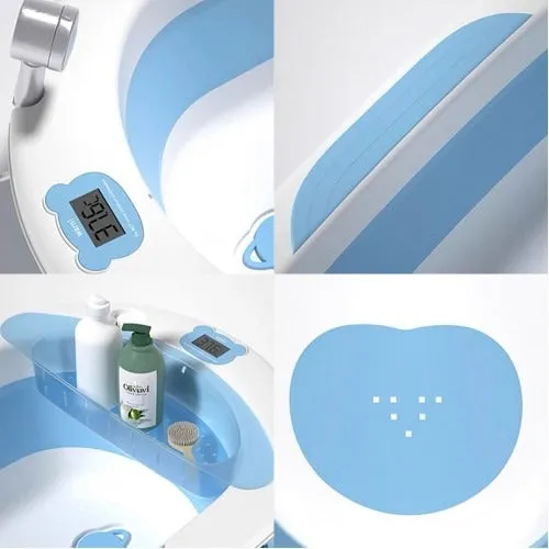 Lucky Baby Baly Collapsible Bath Tub W/Thermometer & Bath Support   Shower Skoop   Orangizer - (Grey)