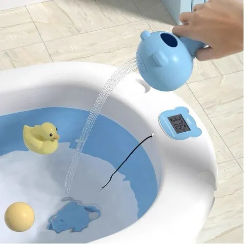 Lucky Baby Baly Collapsible Bath Tub W/Thermometer & Bath Support   Shower Skoop   Orangizer - (Grey)