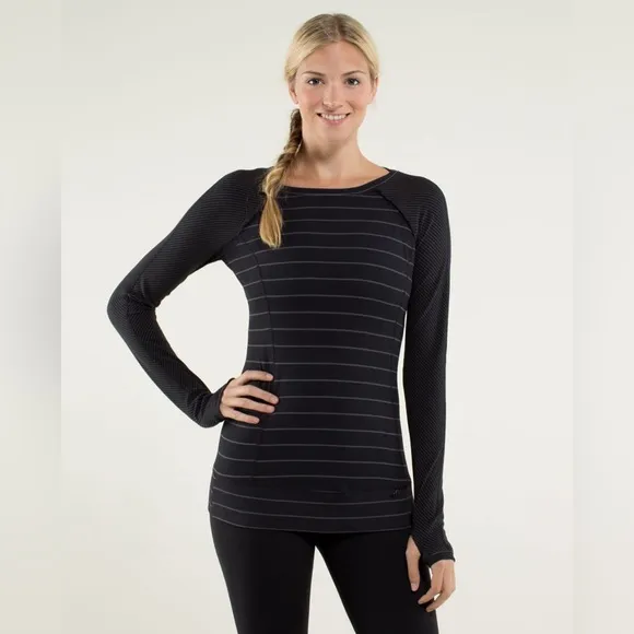 Lululemon Full Tilt Long Sleeve Slalom Black Hyper Stripe  Size 6