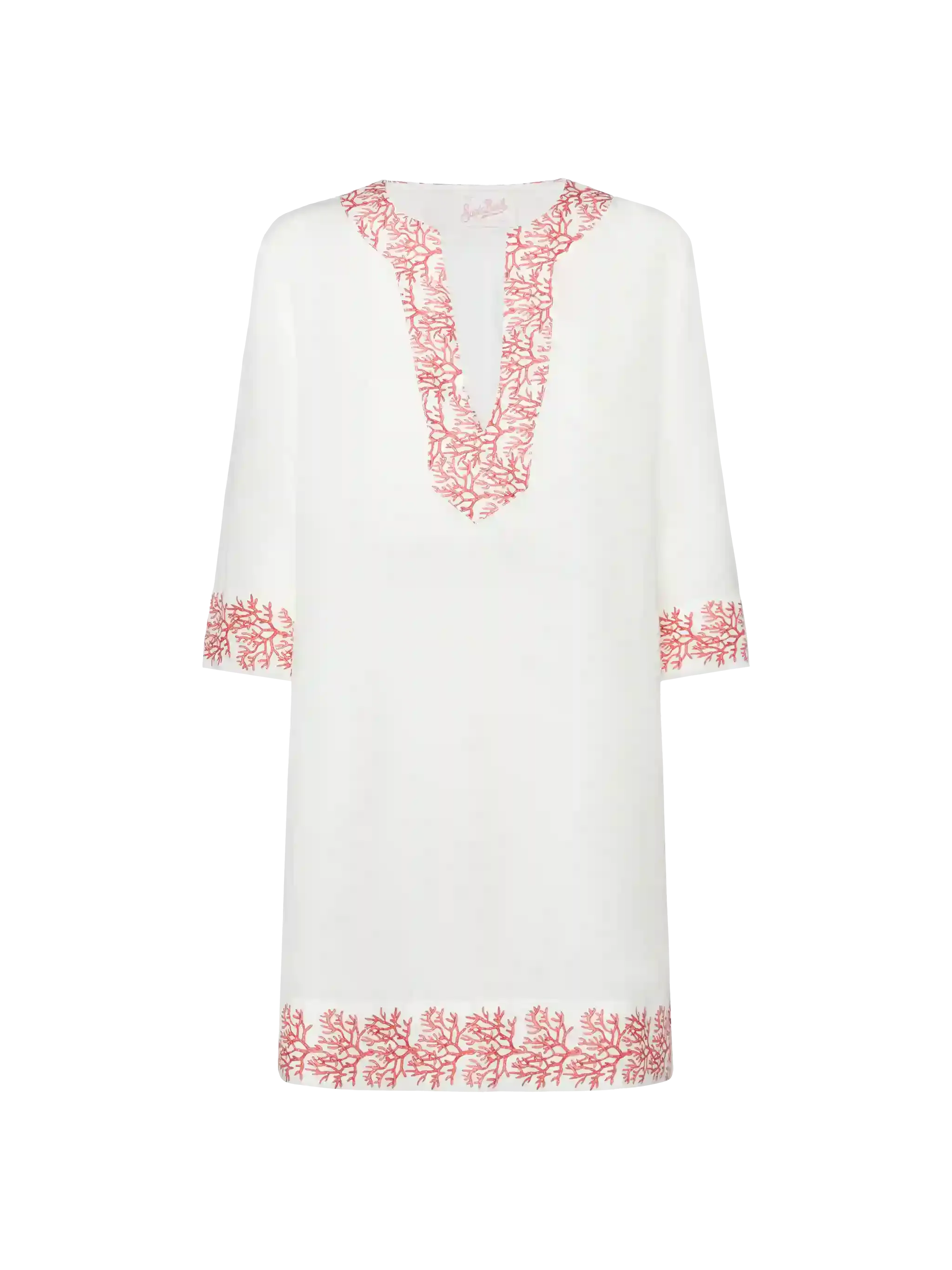 Macha linen tunic dress with coral print