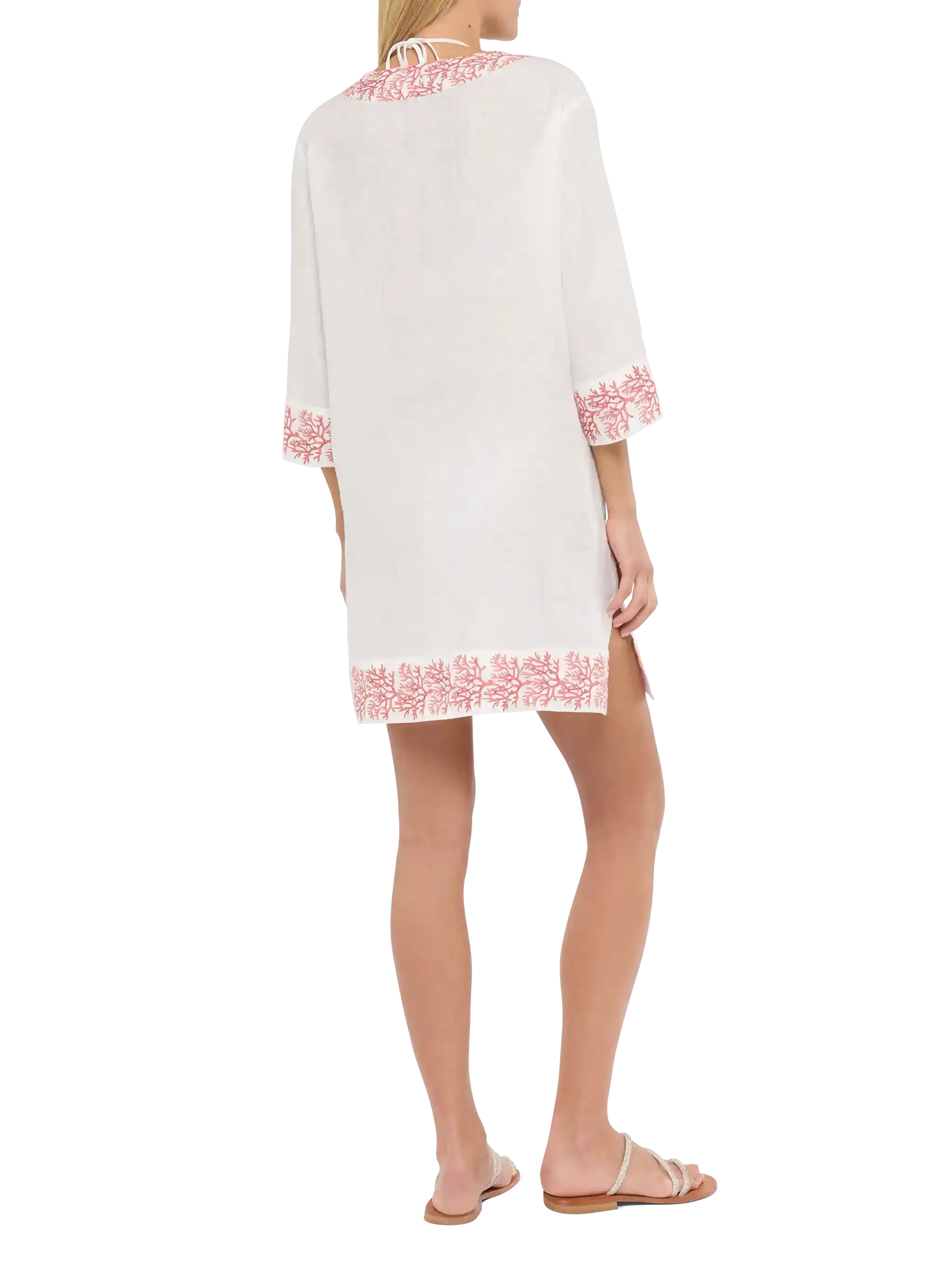 Macha linen tunic dress with coral print