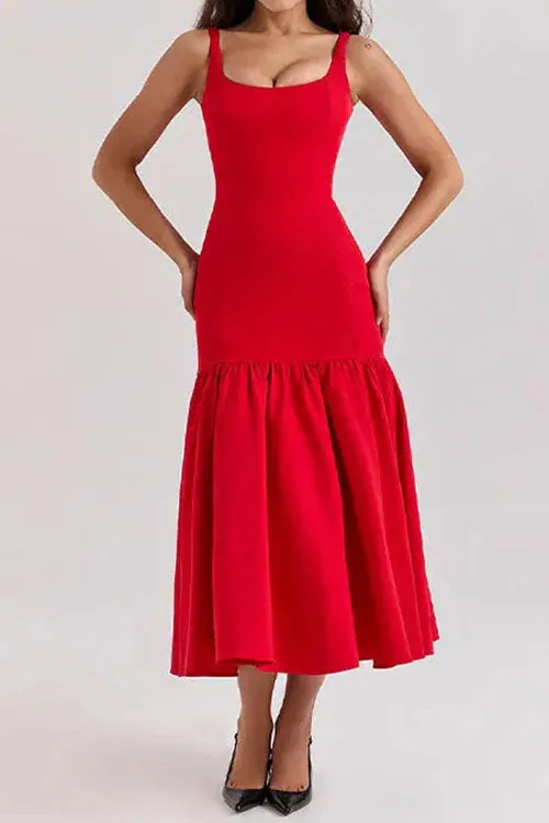 Margovil | U-NECK RUFFLE MIDI DRESS