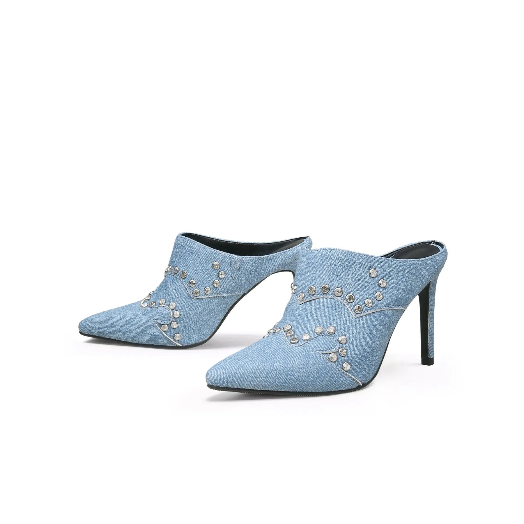 Maxina Studded Denim Stilettos - Washed Blue
