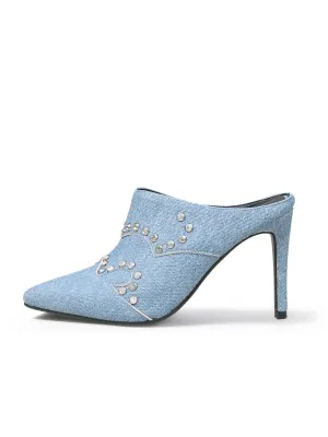 Maxina Studded Denim Stilettos - Washed Blue