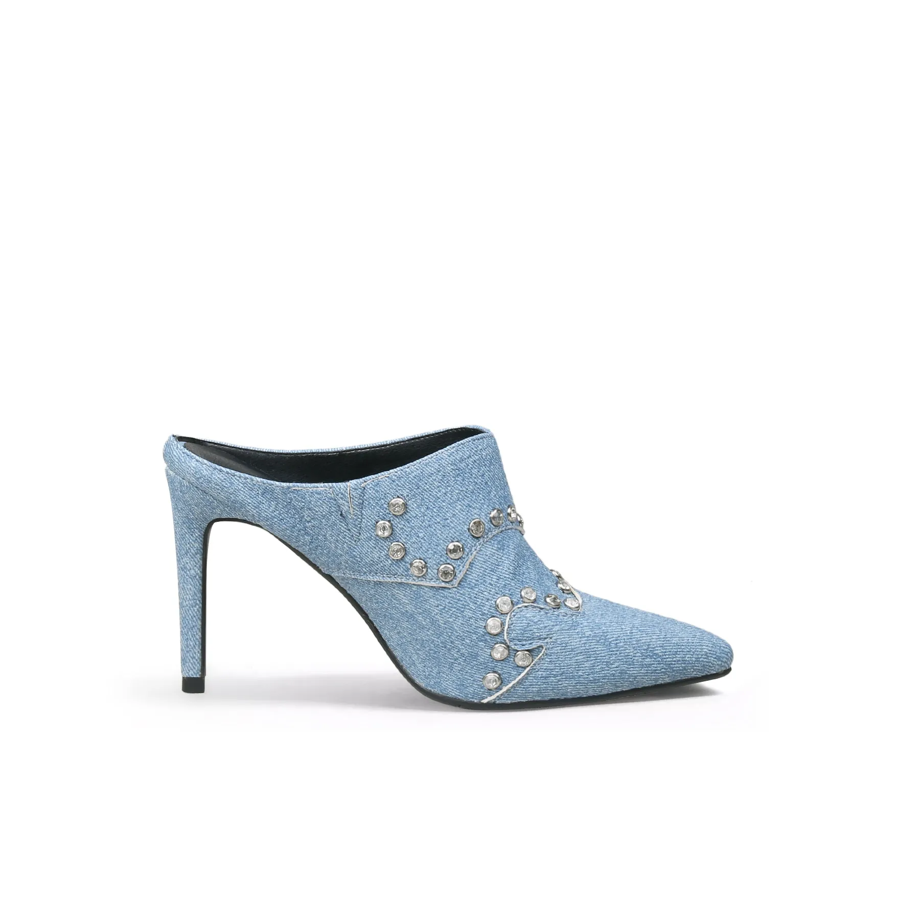 Maxina Studded Denim Stilettos - Washed Blue