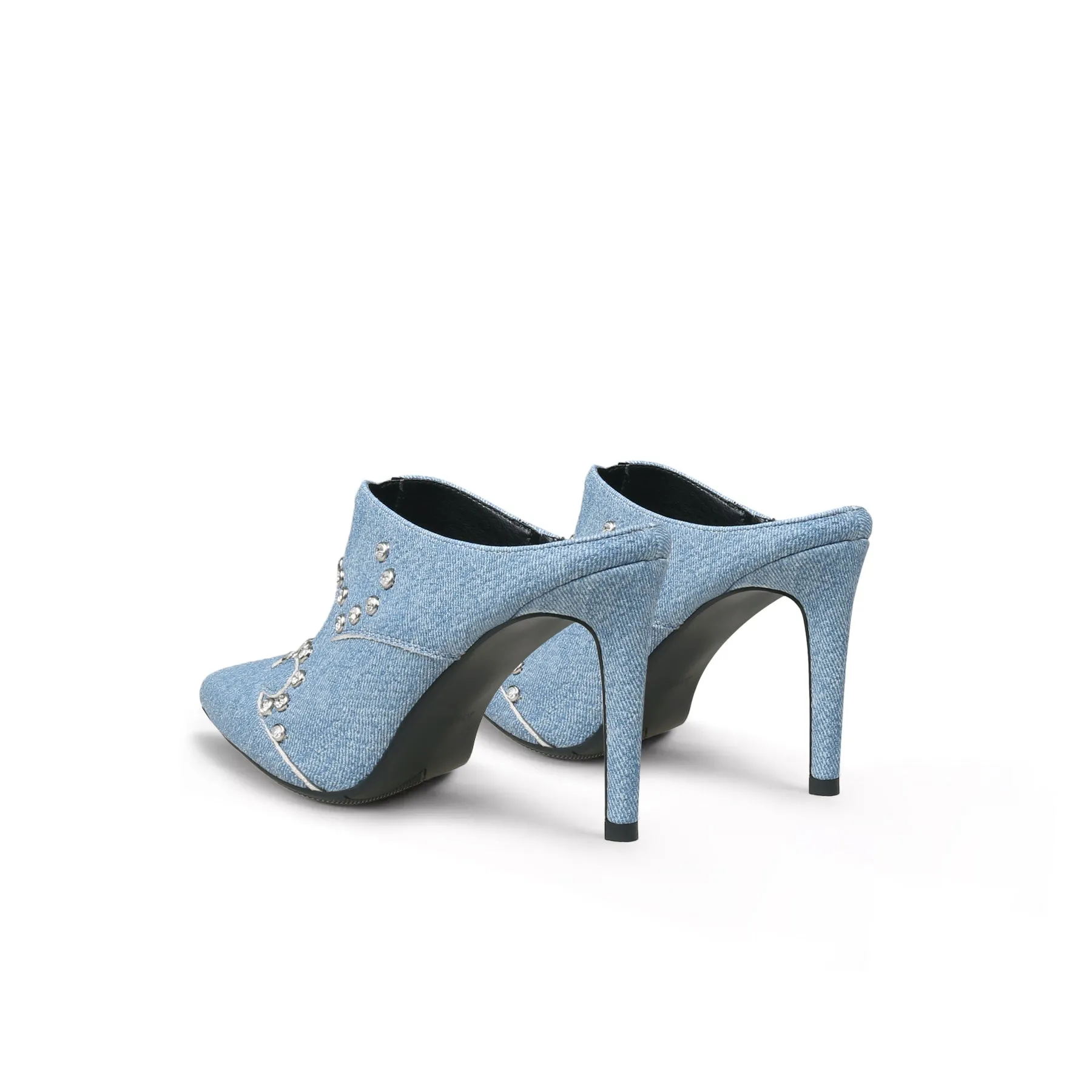 Maxina Studded Denim Stilettos - Washed Blue