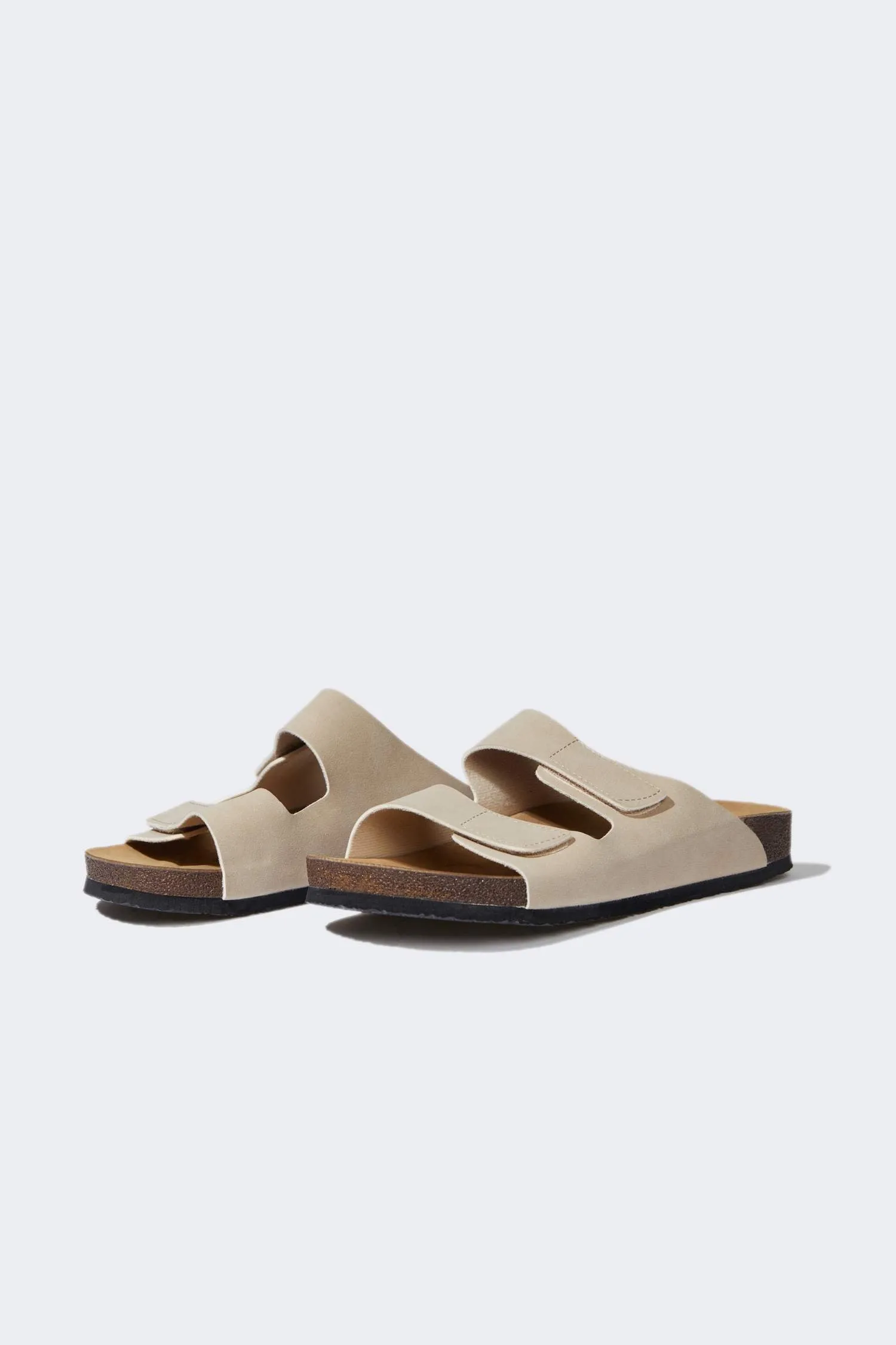 Mens Flat Bottom Double Band Faux Leather Slipper
