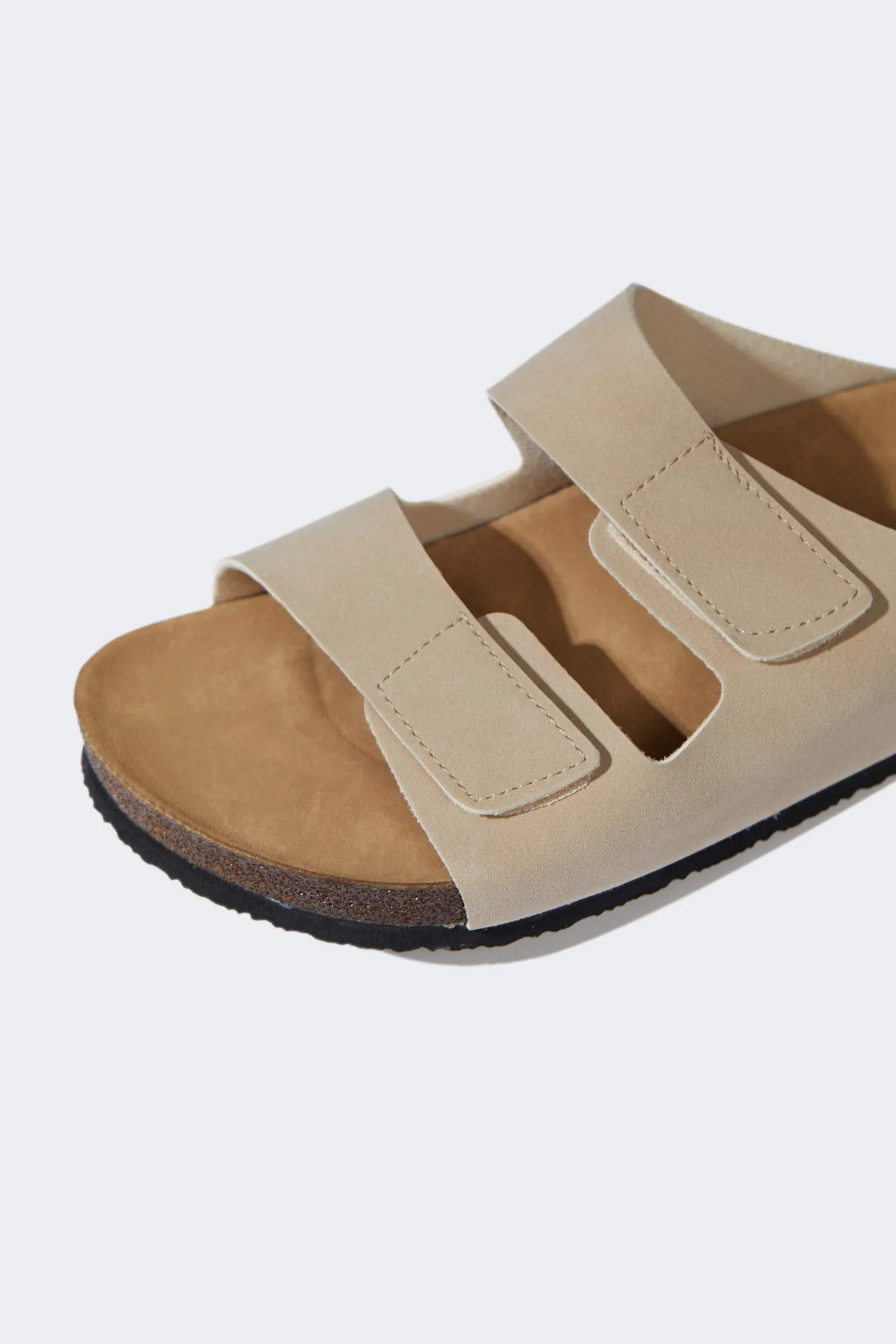 Mens Flat Bottom Double Band Faux Leather Slipper