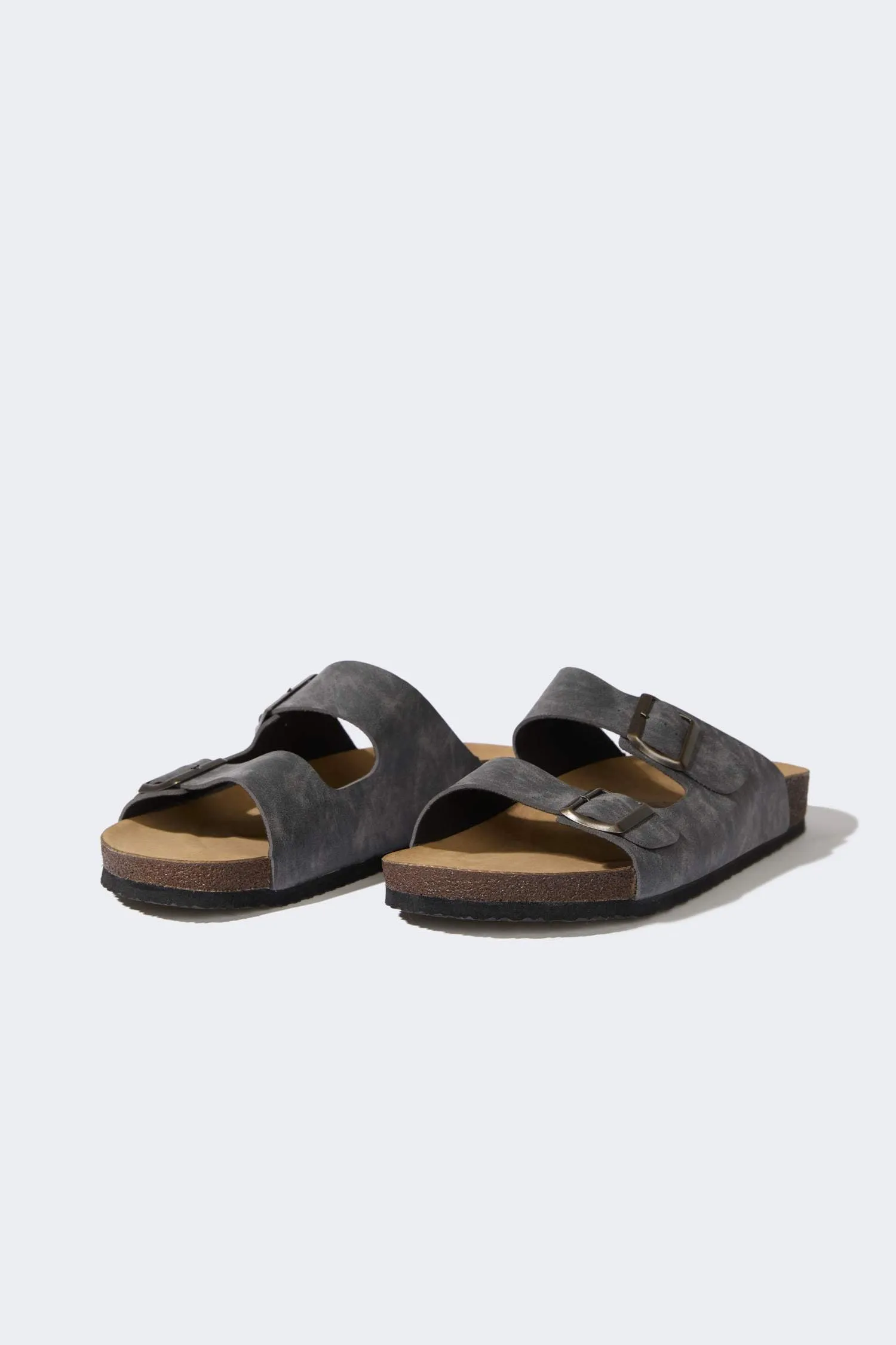 Mens Flat Bottom Double Band Faux Leather Slipper