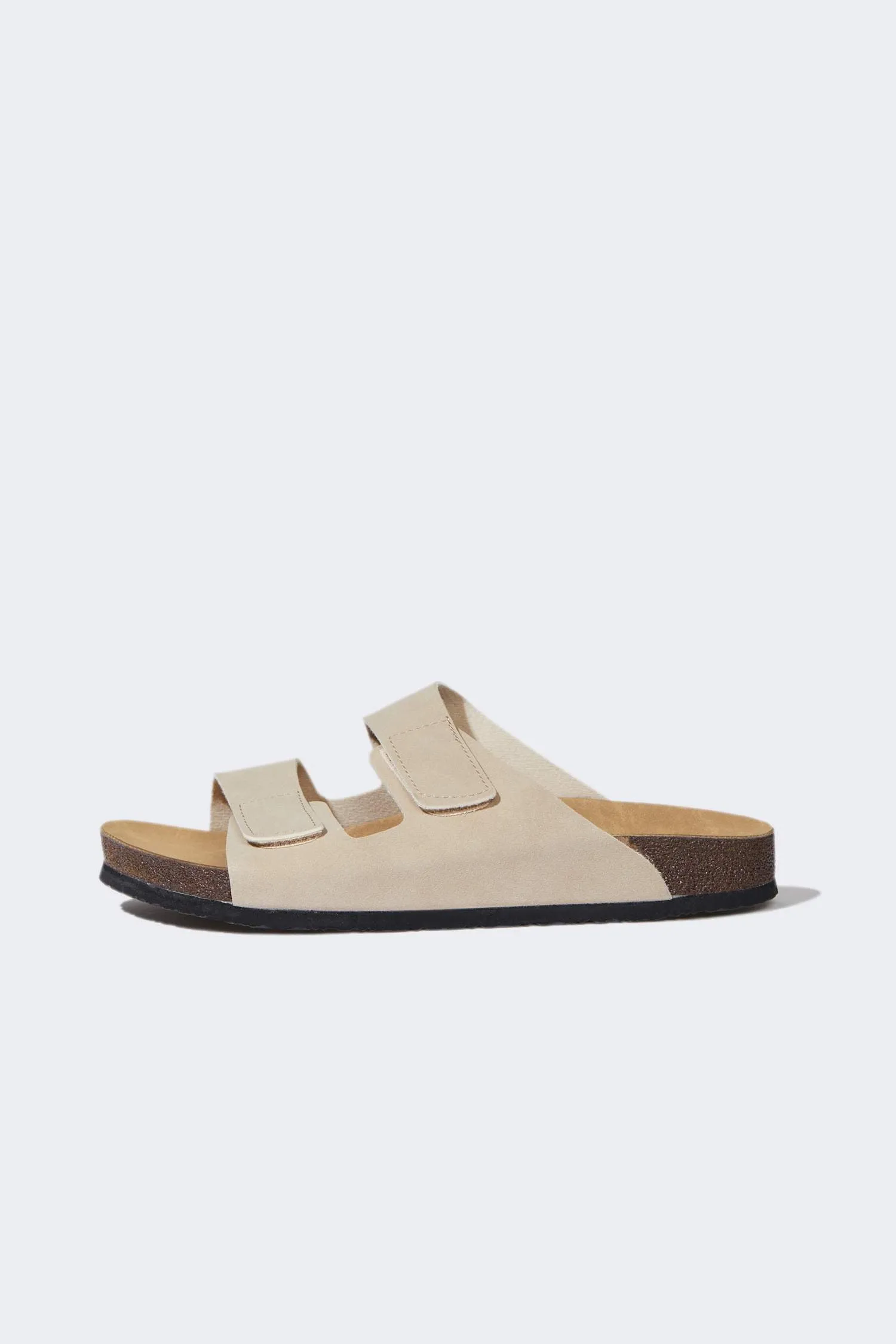 Mens Flat Bottom Double Band Faux Leather Slipper