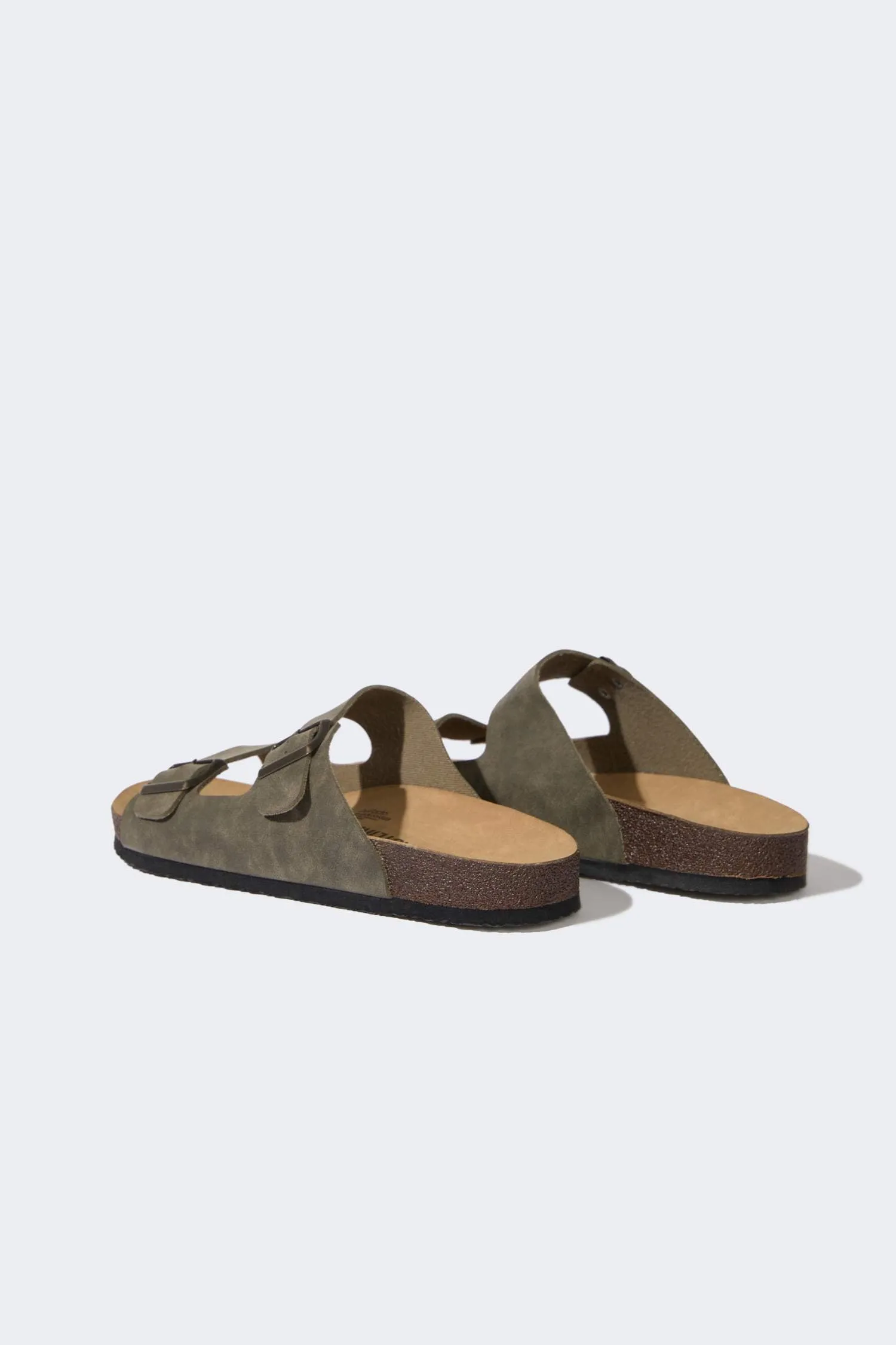 Mens Flat Bottom Double Band Faux Leather Slipper