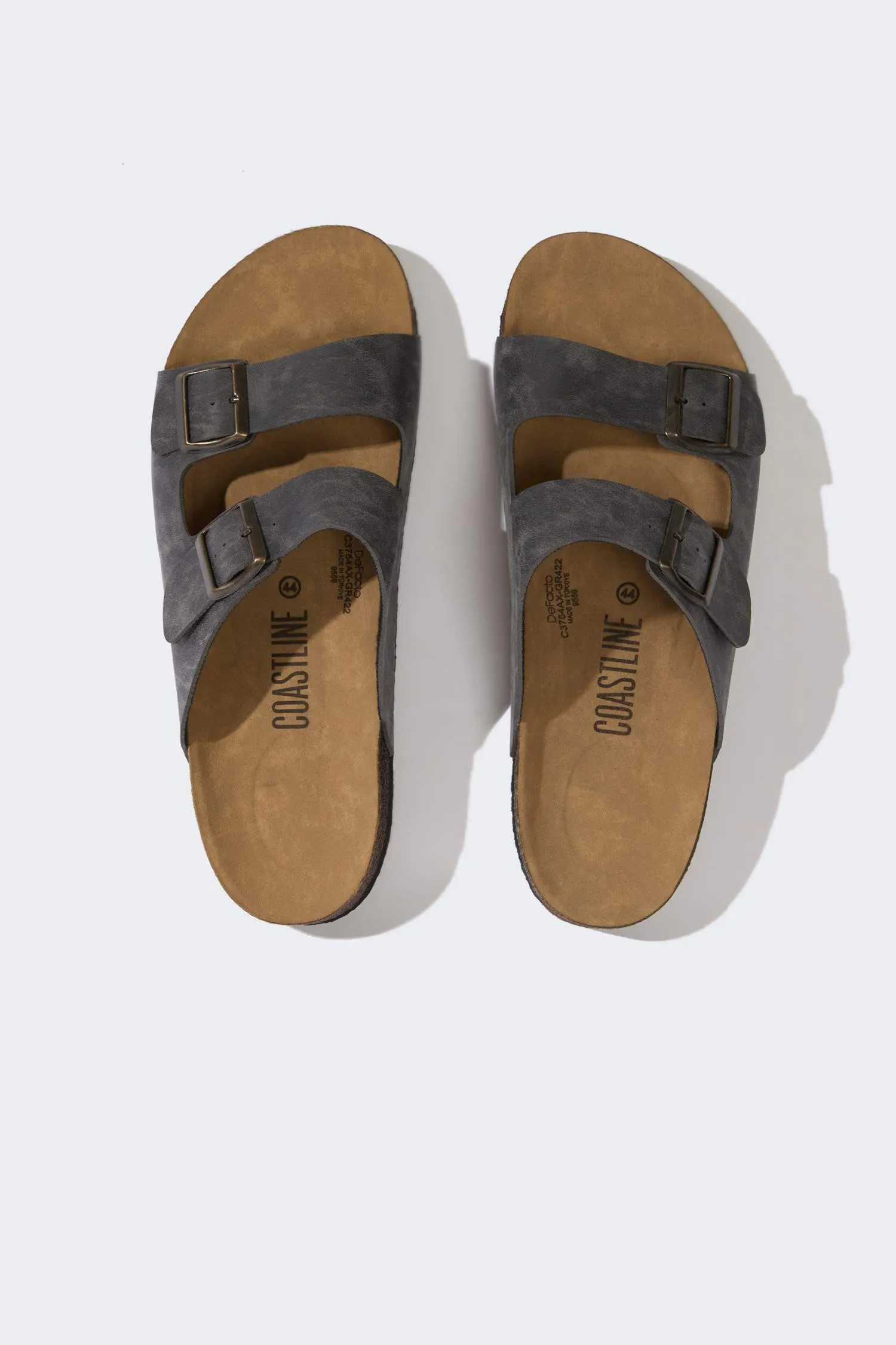 Mens Flat Bottom Double Band Faux Leather Slipper