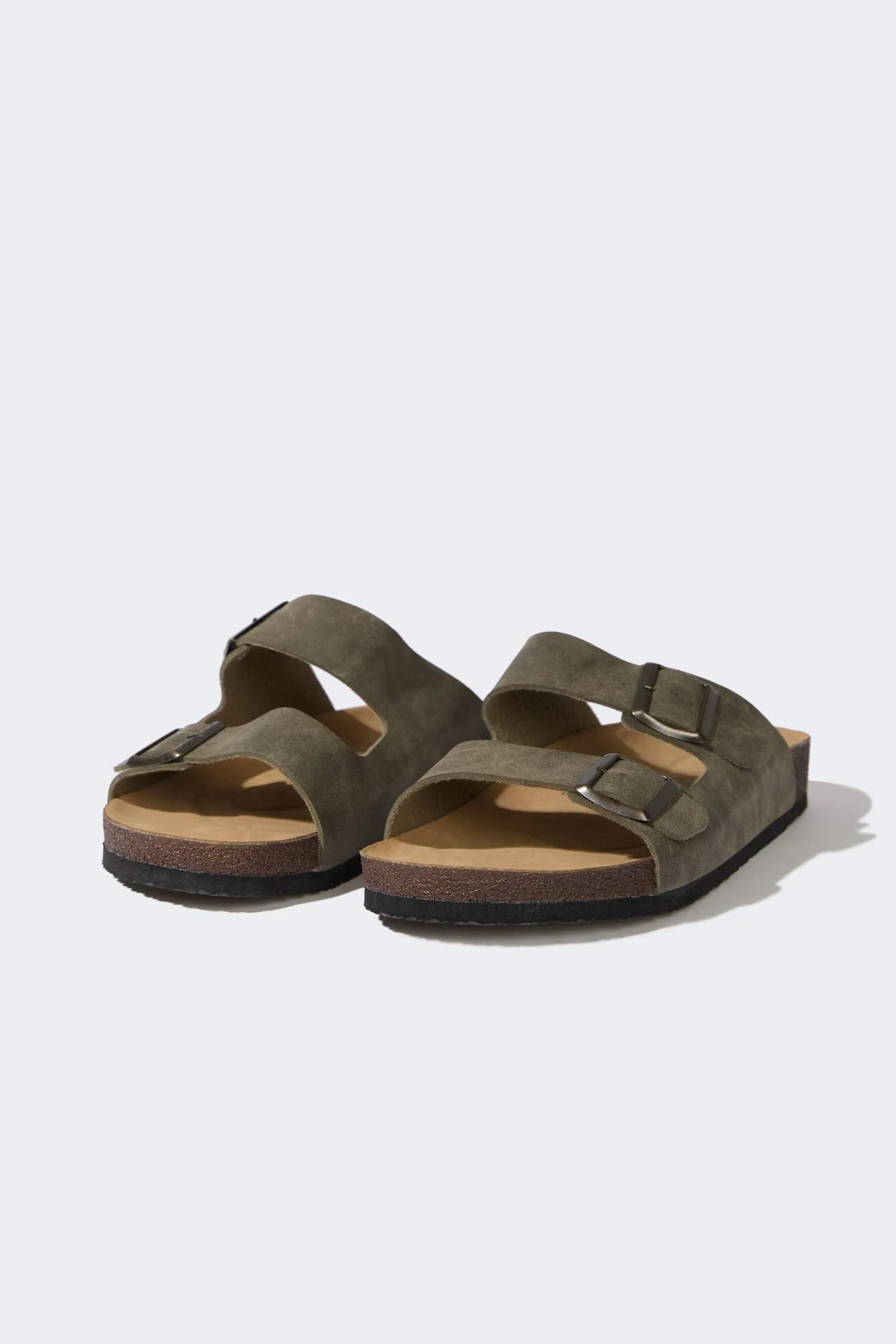Mens Flat Bottom Double Band Faux Leather Slipper