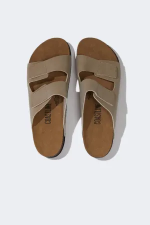 Mens Flat Bottom Double Band Faux Leather Slipper