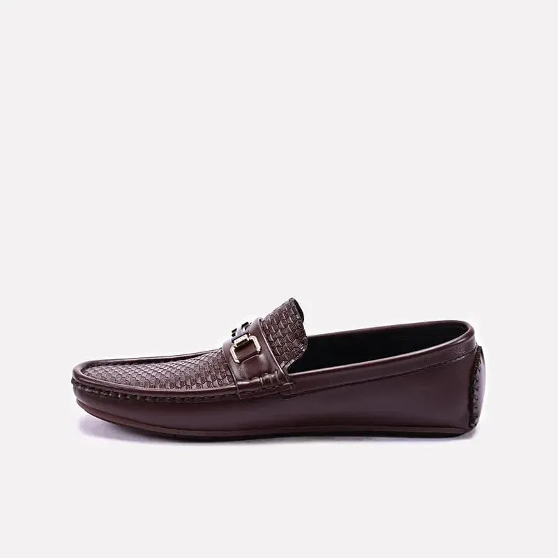 Mens Textured Loafers Brown 0130821