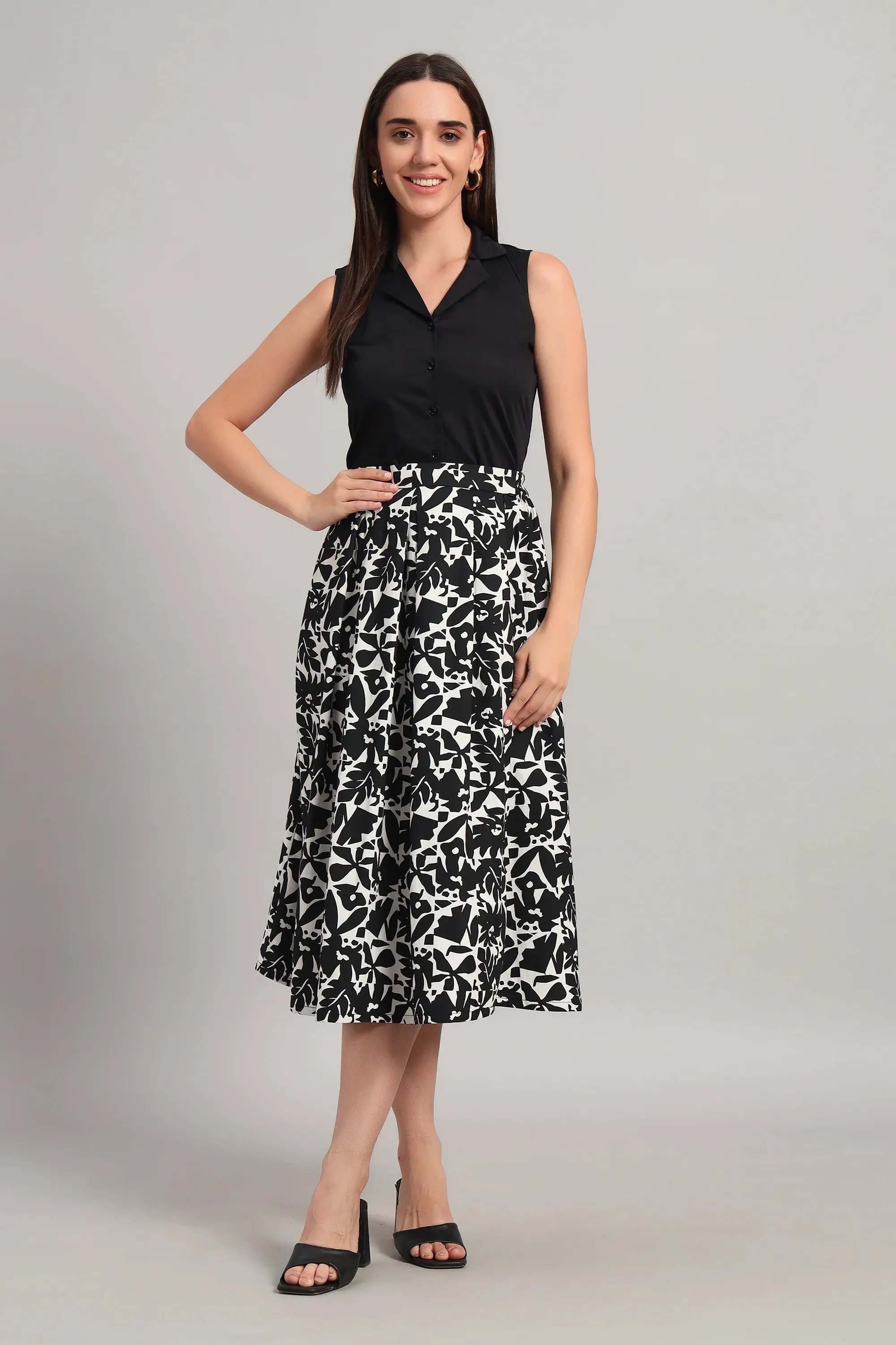 Monochrome Bloom Skirt Set