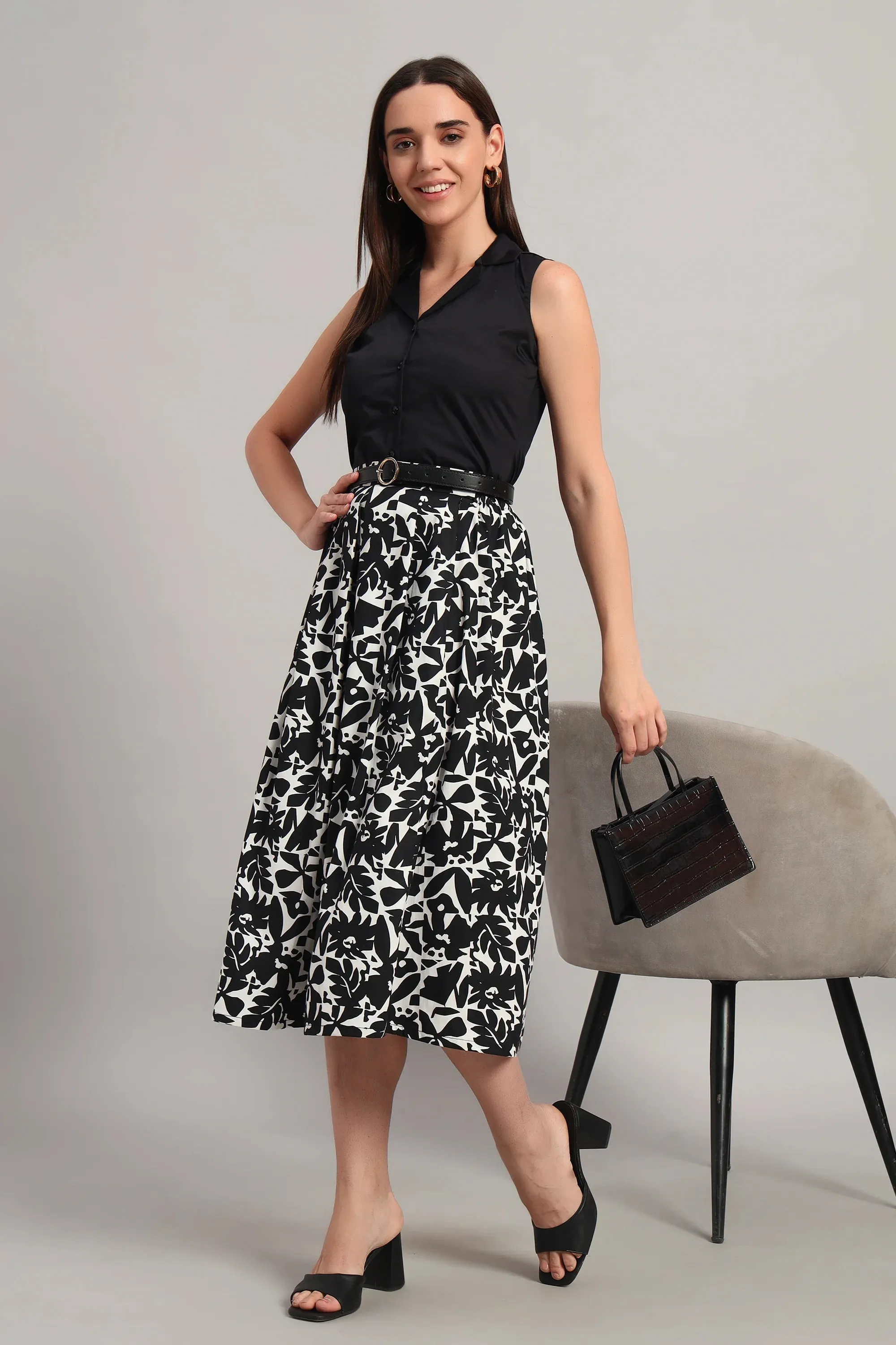 Monochrome Bloom Skirt Set