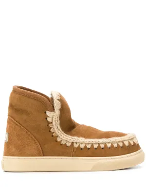 Mou crochet stitch-trim sneaker boots