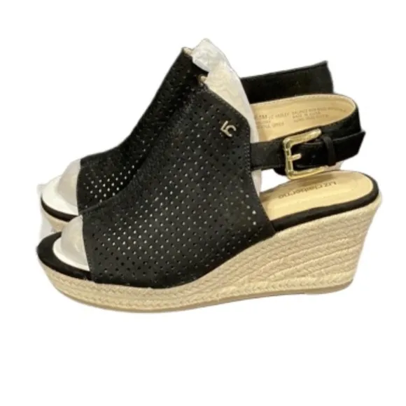 MSRP $70 NEW/IOB Liz Claiborne Hadley Black Open Toe Buckle Sandals 6.5M