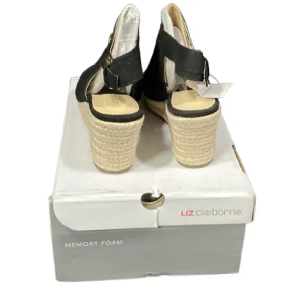 MSRP $70 NEW/IOB Liz Claiborne Hadley Black Open Toe Buckle Sandals 6.5M