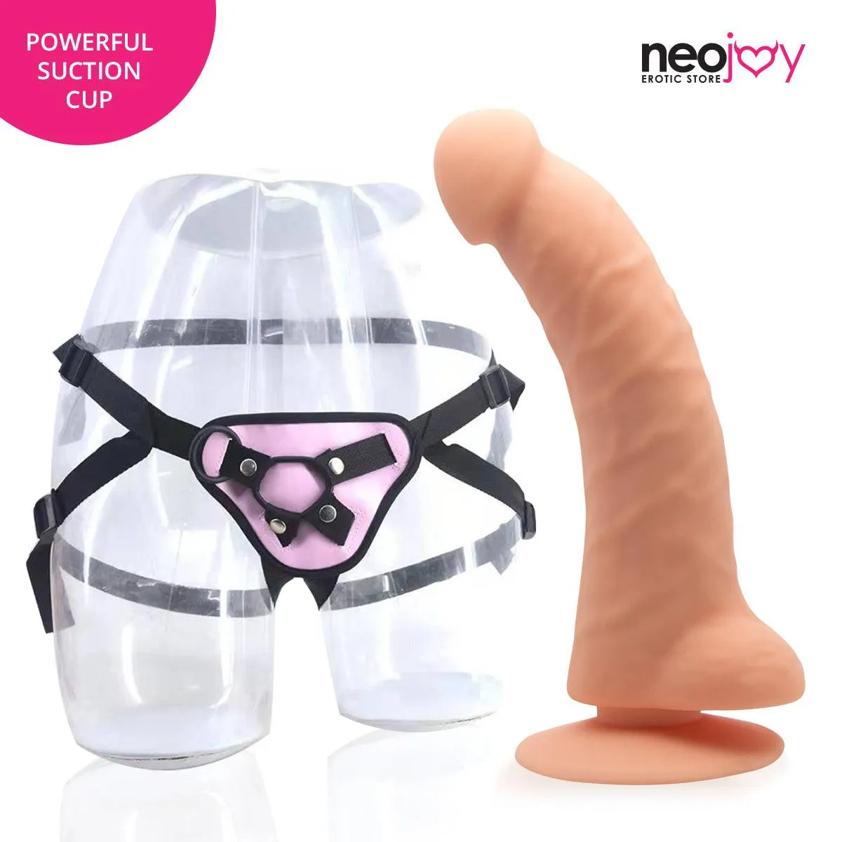 Neojoy - Curved Charmer Dildo With Strap-On Dong - Flesh - 21.4cm - 8.4 inch