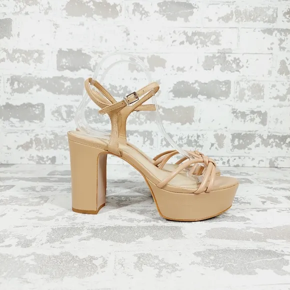 NEW Schutz Kelsie Tan Cream Leather Strappy Platform Sandals D48