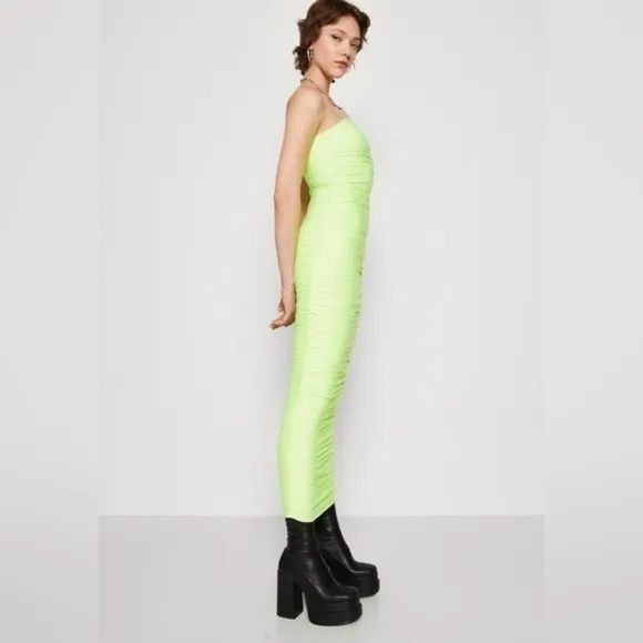 NWT Good American RUCHED MAXI TUBE DRESS Electric Lime size 0 XS