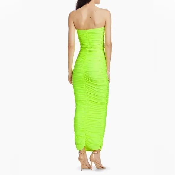 NWT Good American RUCHED MAXI TUBE DRESS Electric Lime size 0 XS