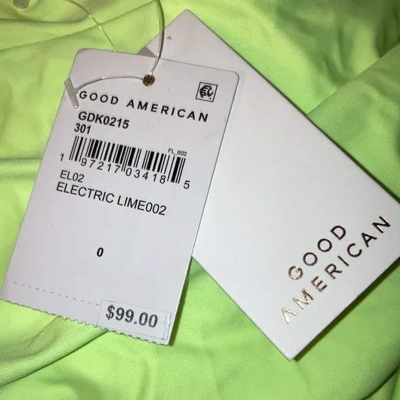 NWT Good American RUCHED MAXI TUBE DRESS Electric Lime size 0 XS