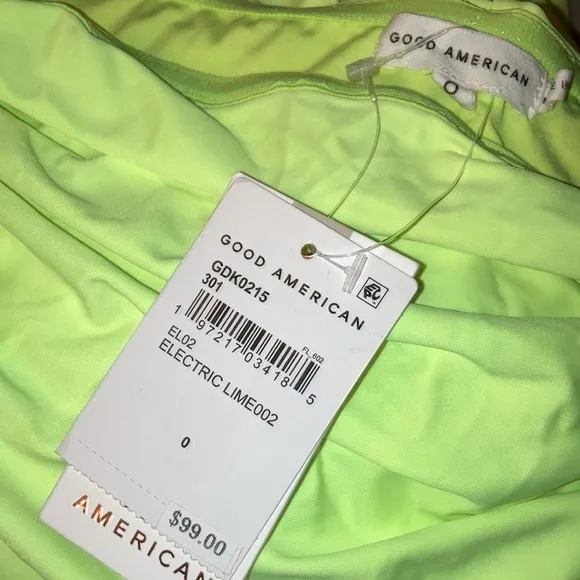 NWT Good American RUCHED MAXI TUBE DRESS Electric Lime size 0 XS