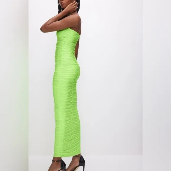NWT Good American RUCHED MAXI TUBE DRESS Electric Lime size 0 XS