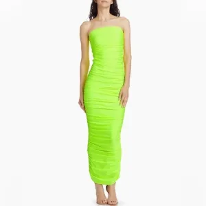 NWT Good American RUCHED MAXI TUBE DRESS Electric Lime size 0 XS