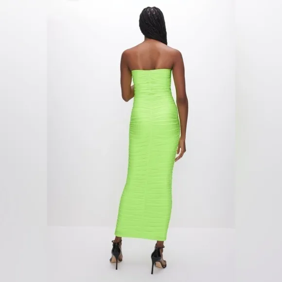 NWT Good American RUCHED MAXI TUBE DRESS Electric Lime size 0 XS