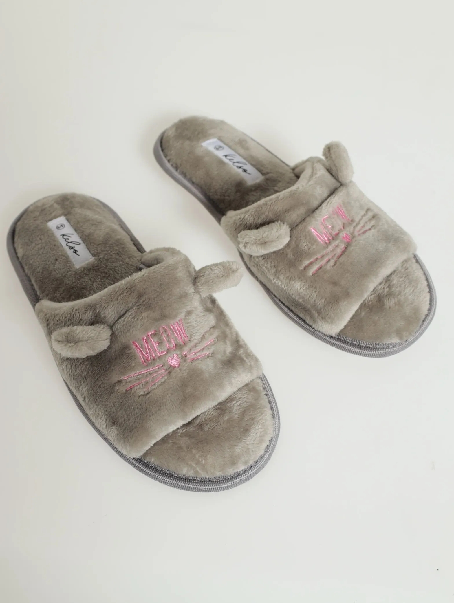 Open Toe Meow Slipper - Grey