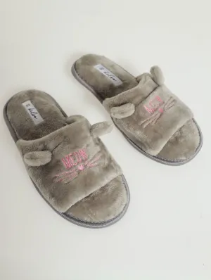 Open Toe Meow Slipper - Grey